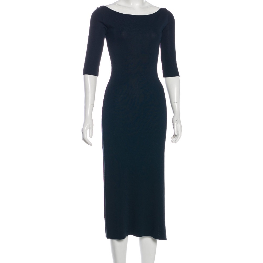 Richard Tyler Blue Sheath Dress Bateau Neck 3/4 Sleeve